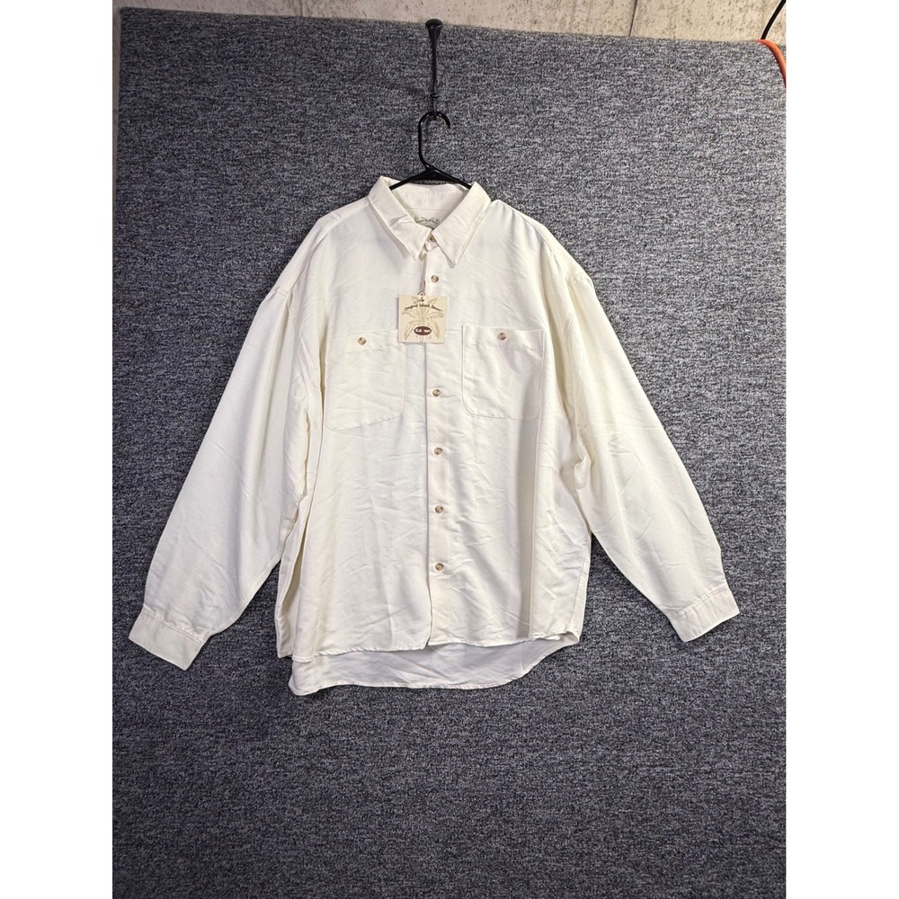 Original Island Sport Mens XXL Ivory Rayon Blend Long Sleeve Button Down Shirt